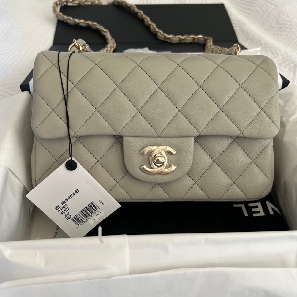 Chanel mini gray classic rectangle flapbag